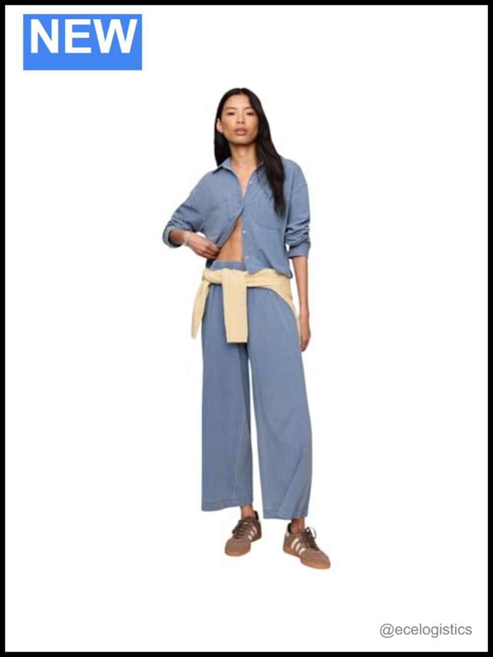 Cropped Denim Button Up Shirt with Collar and Chest Pocket - Picture 3 of 3